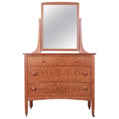 Gustav Stickley Style Tiger Oak Dresser with Swing Mirror, circa 1900