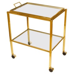 Vintage Brass Bar Cart with Mirror Tray