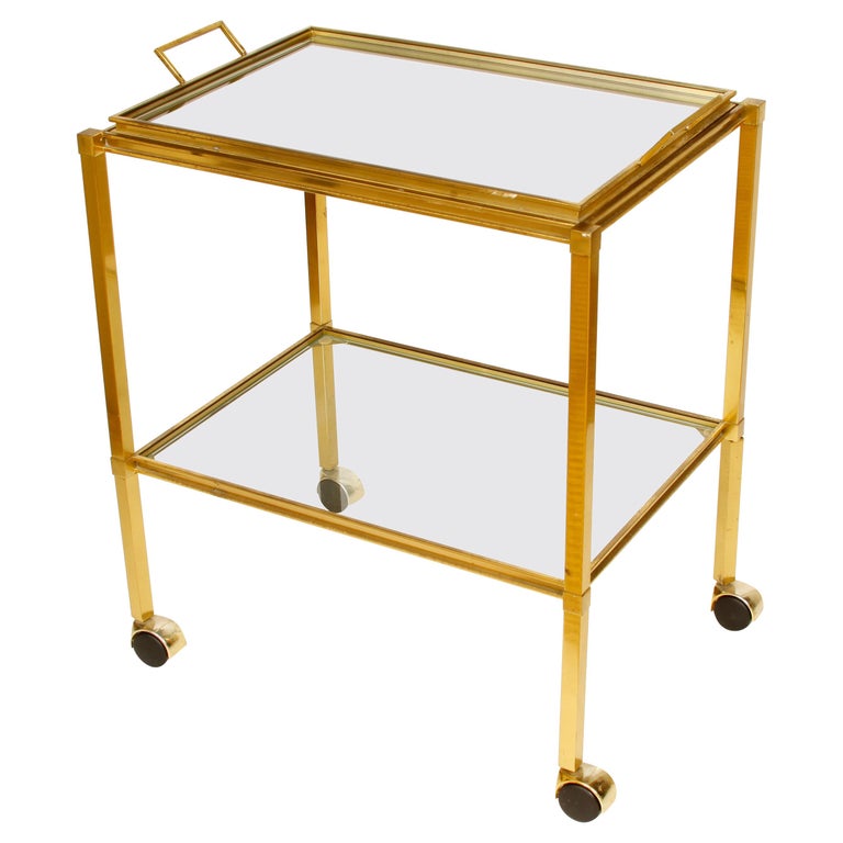 Vintage Brass Bar Cart With Mirror Tray For At 1stdibs Vintage Brass Bar Cart With Mirror Tray For