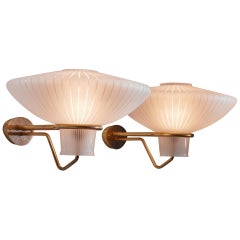 Pair of Large Wall Lamps, Erik Gunner Asplund, Brass and Glass, 1950s