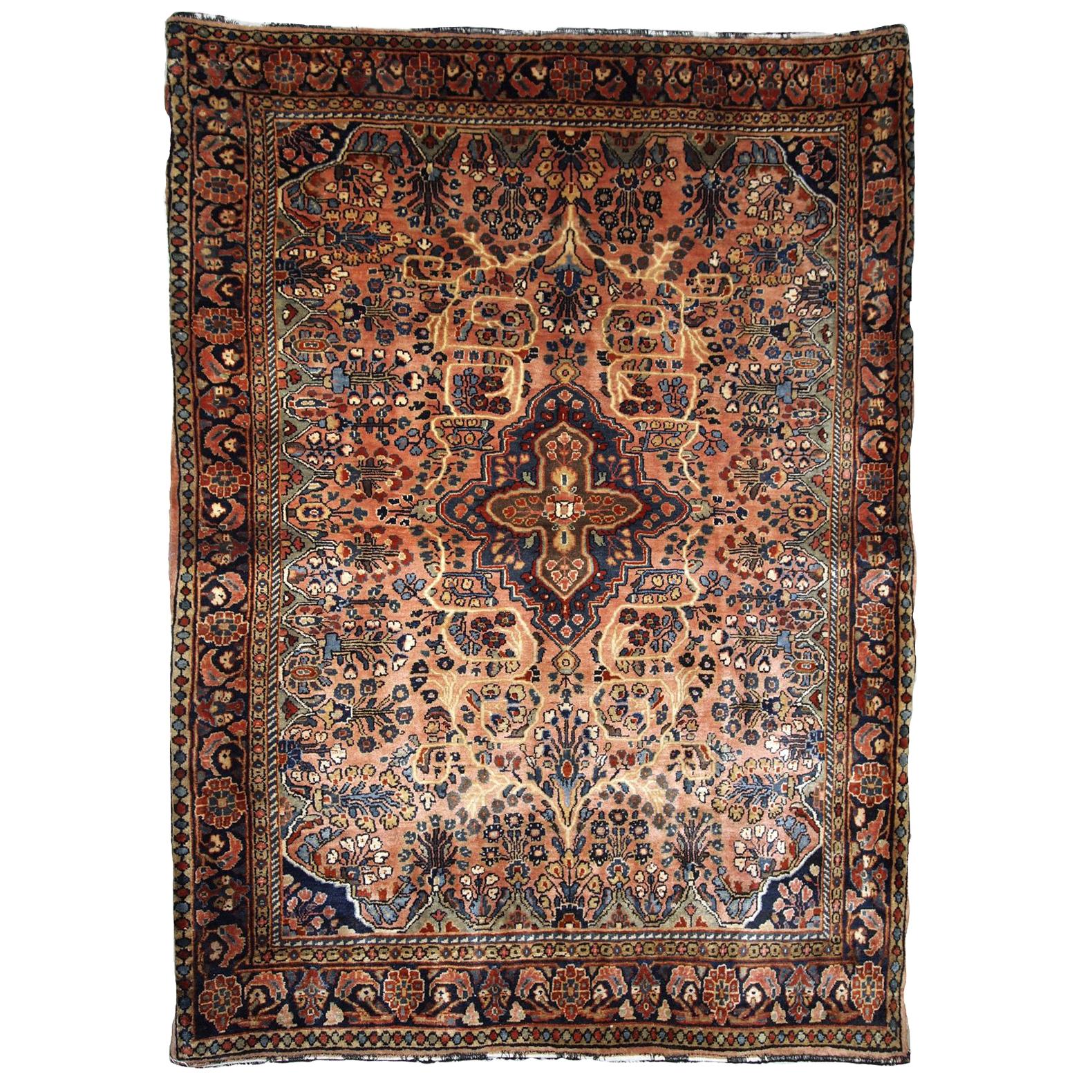 Handmade Antique Sarouk Style Rug, 1920s, 1B699