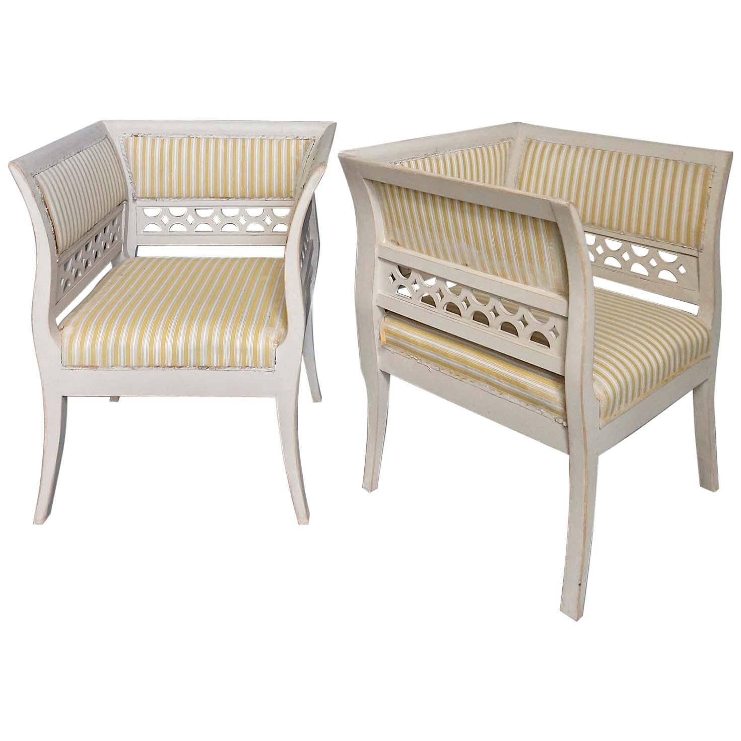 Gustavian Style Swedish Armchairs in Rare Form