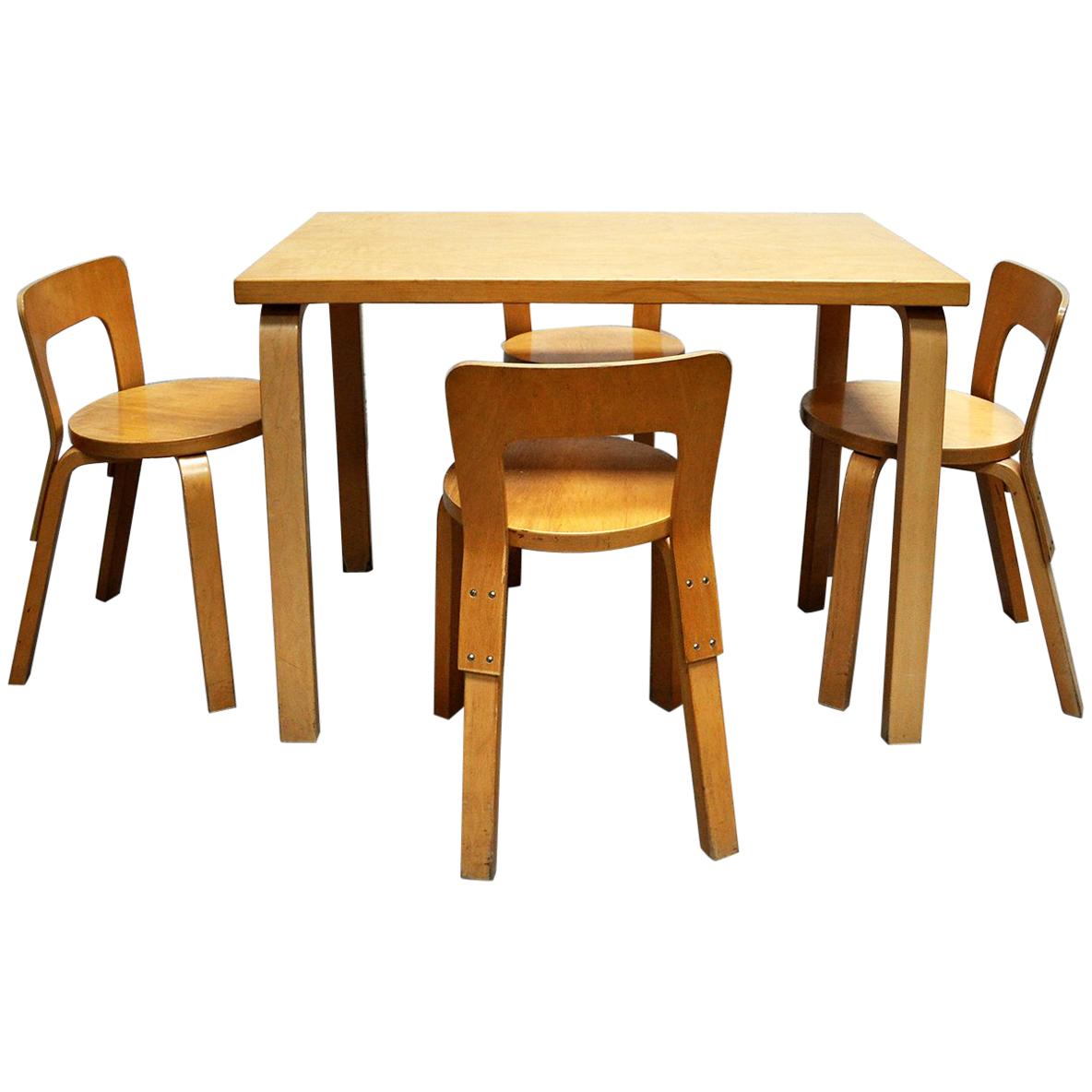 Dining Set Chair and Table by Alvar Aalto for Artek, 1960s For Sale