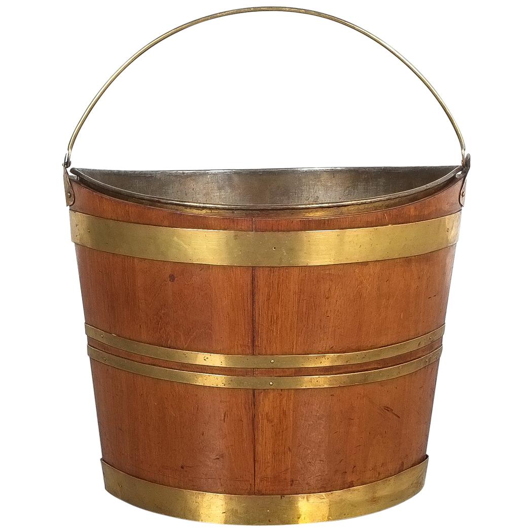 Irish 19th Century Oval Oak Brass Peat Bucket