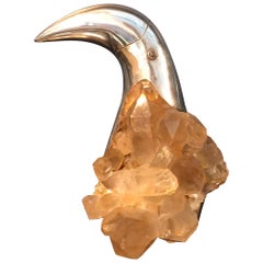 Brazilian Silver and Rose Quartz Sculpture Representing a Toucan