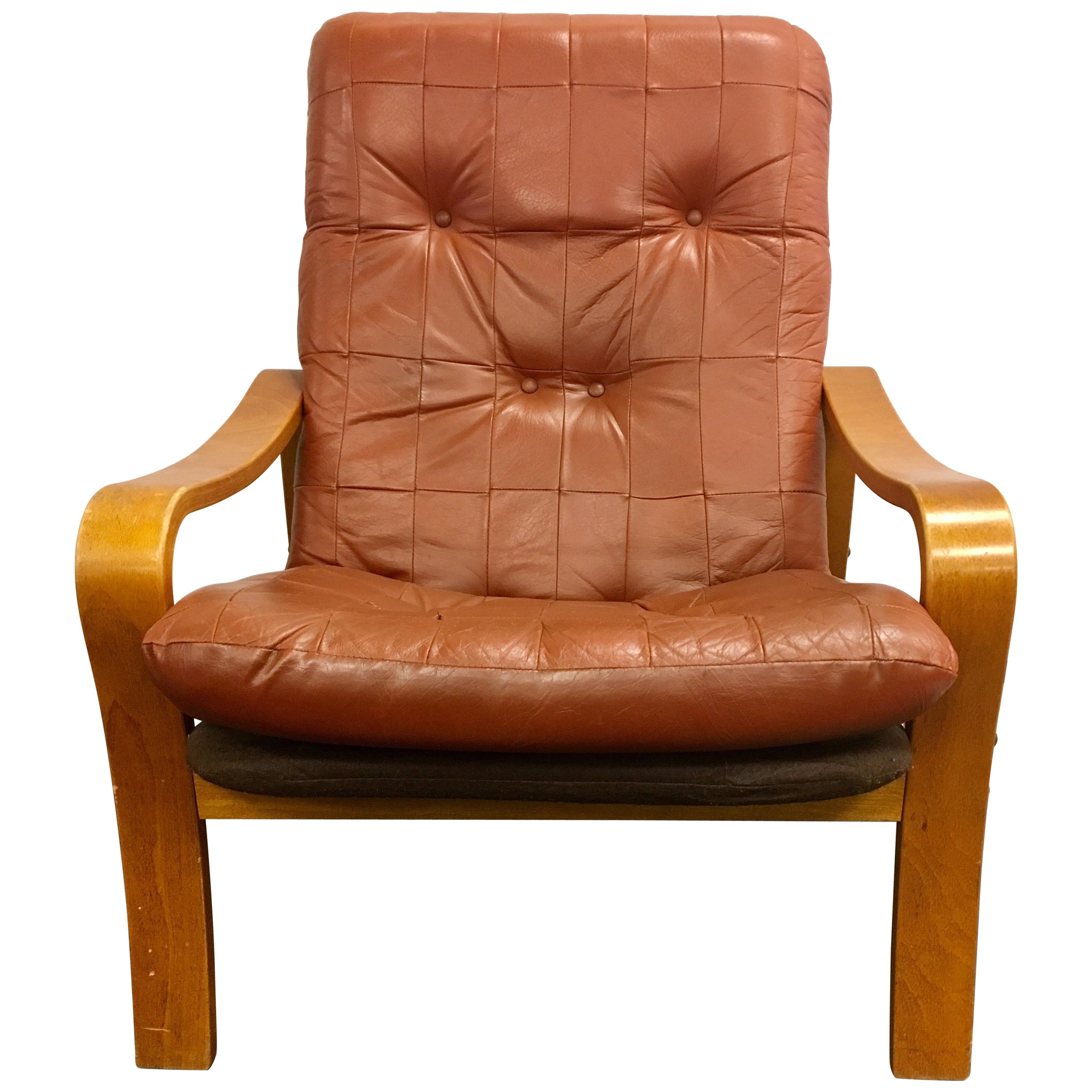 Danish Modern Teak and Tufted Leather Lounge Chair