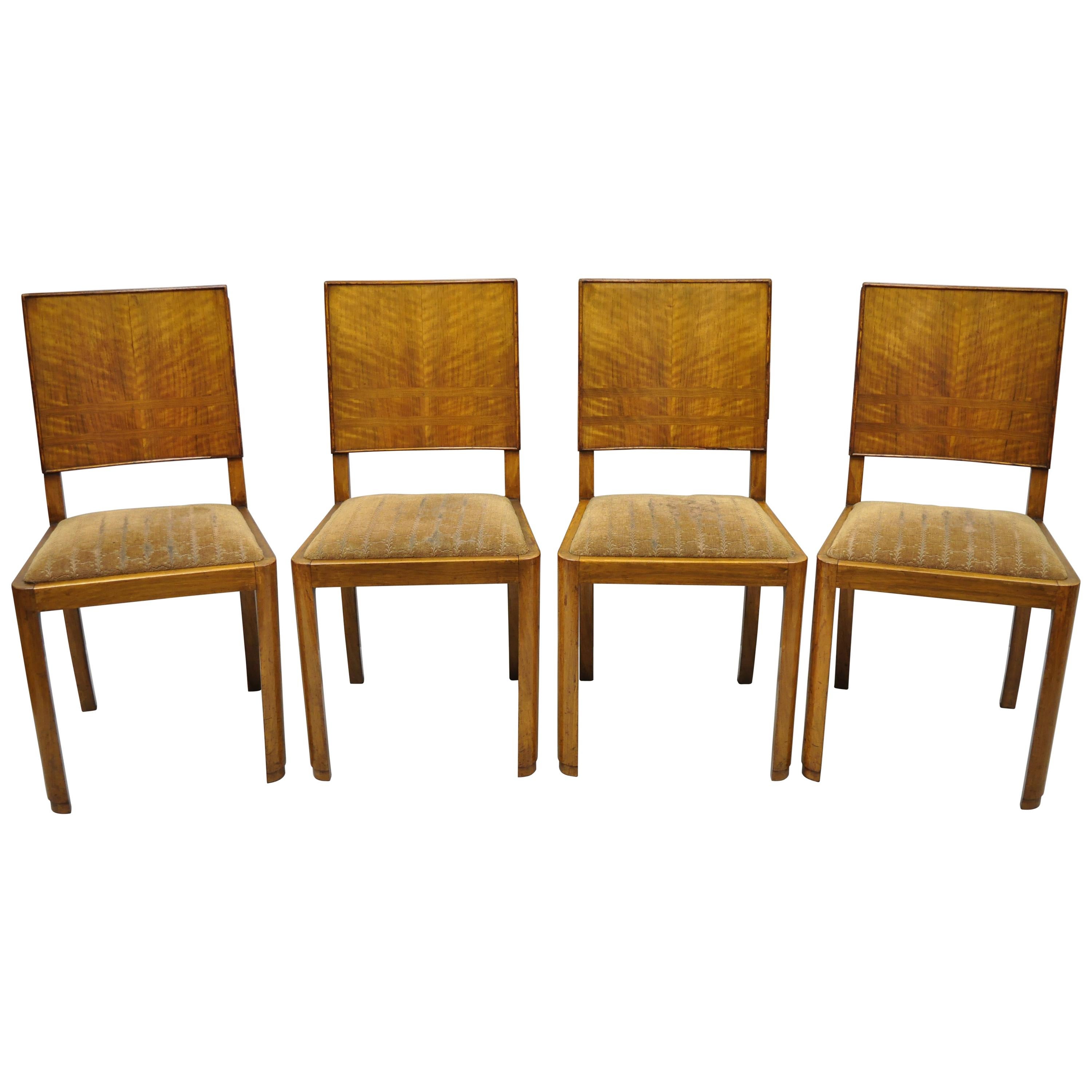 Set of 4 French Art Deco Mahogany Inlaid Dining Side Chairs