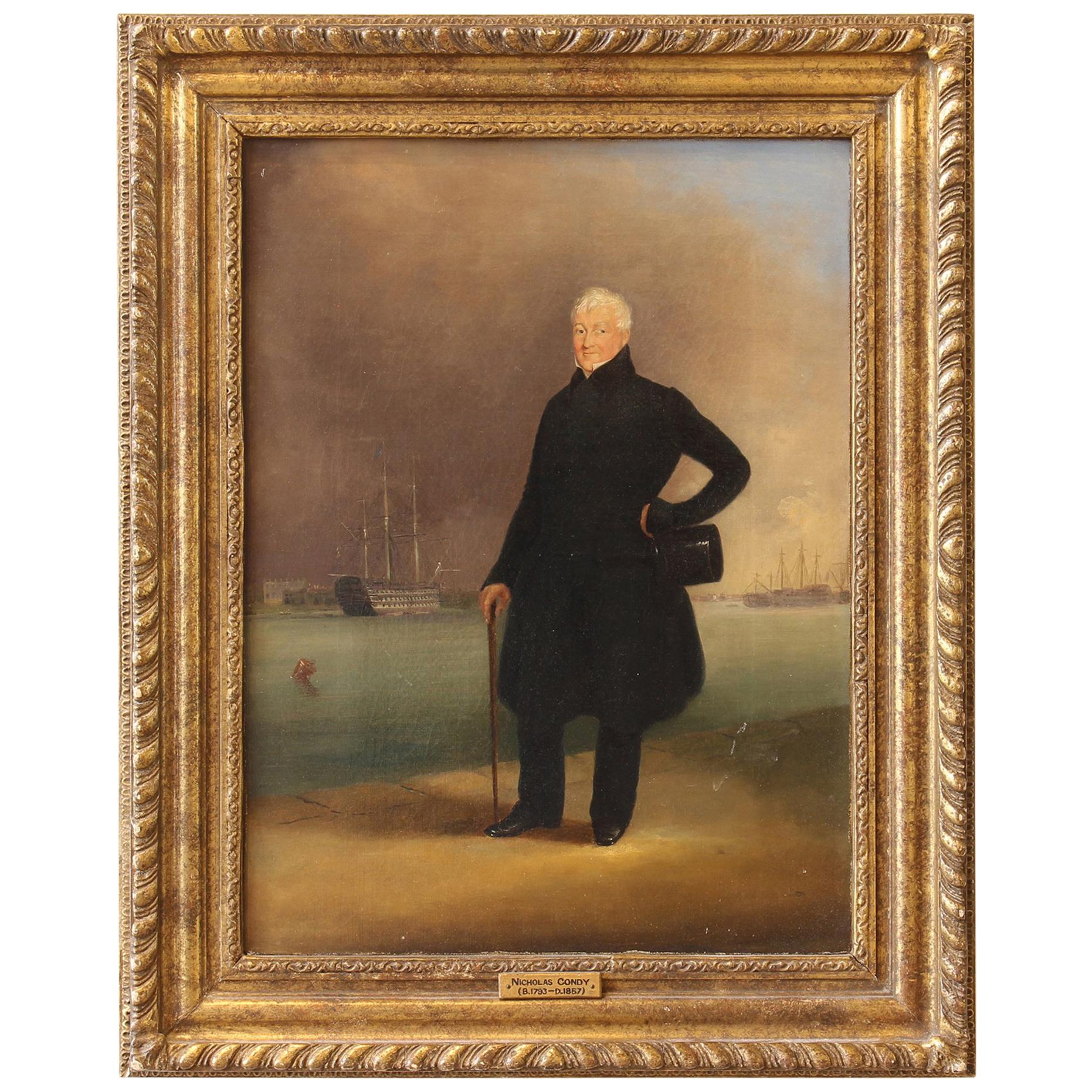 Mid-19th Century Portrait of a Gentleman in a Harbor Scene
