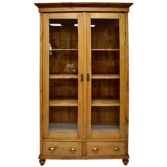 Pine Two-Door Glazed Cupboard or Vitrine