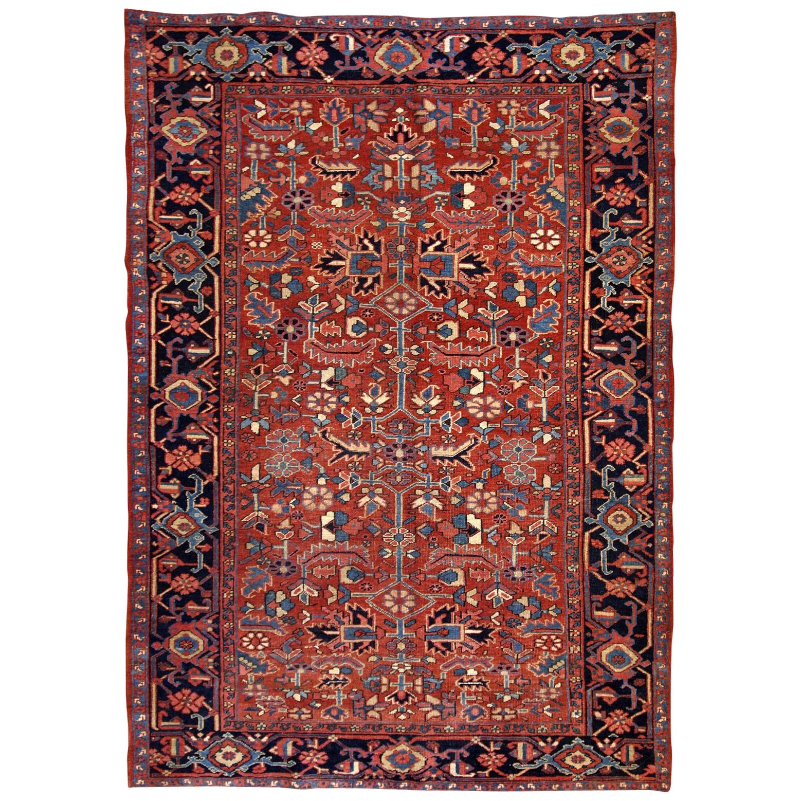 Handmade antique Heriz style rug, 1900s, 1B713