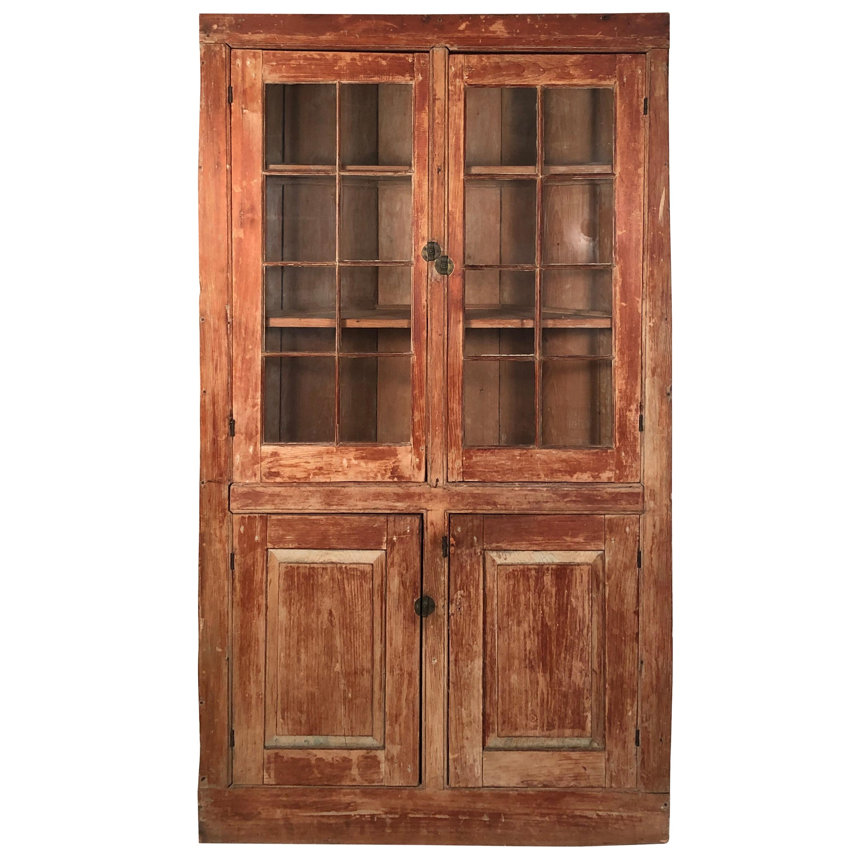 19th Century New England Country Corner Cupboard, circa 1840