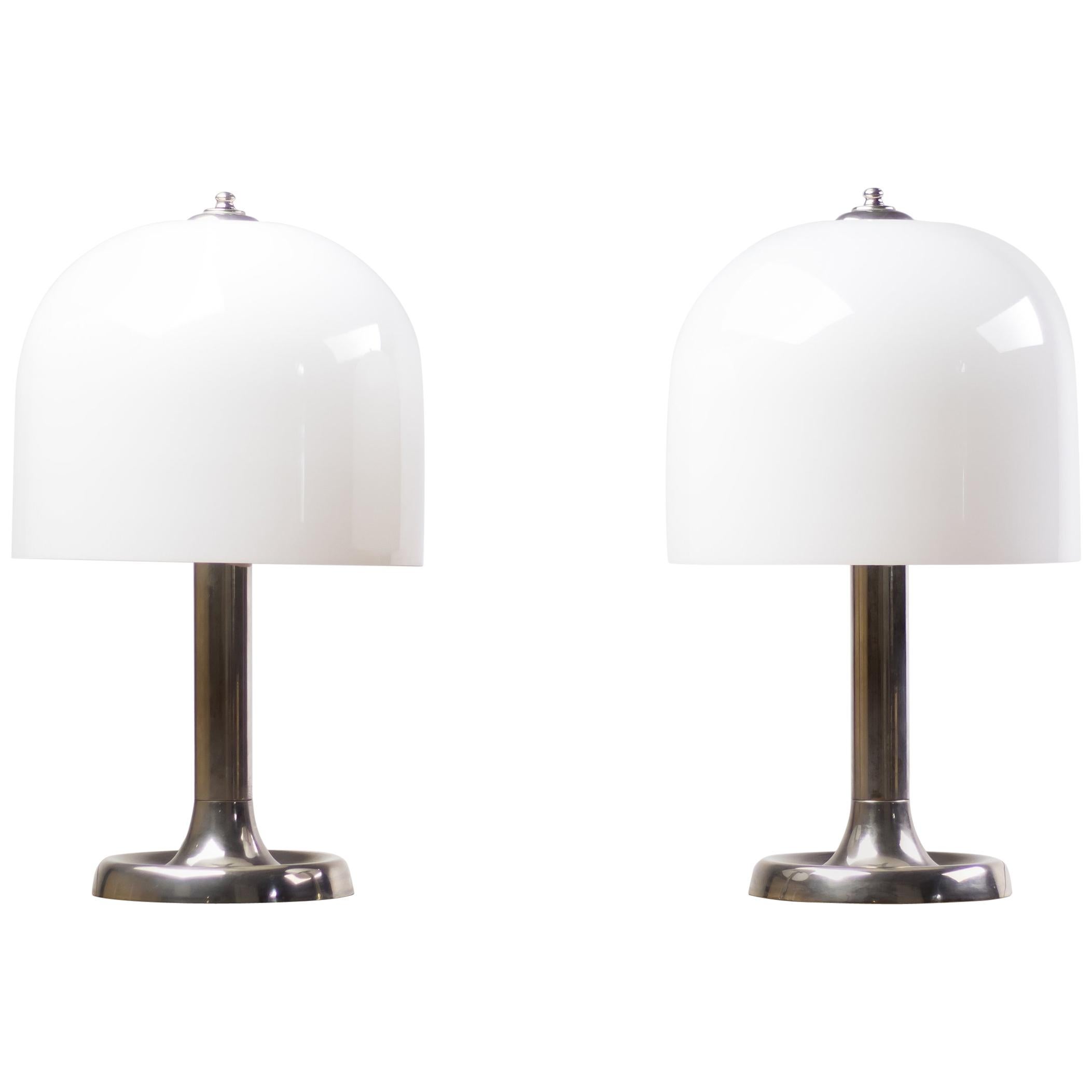 Pair of Nickel and Glass Table Lamps