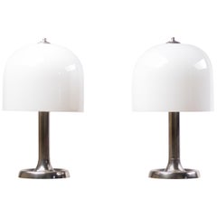 Pair of Nickel and Glass Table Lamps