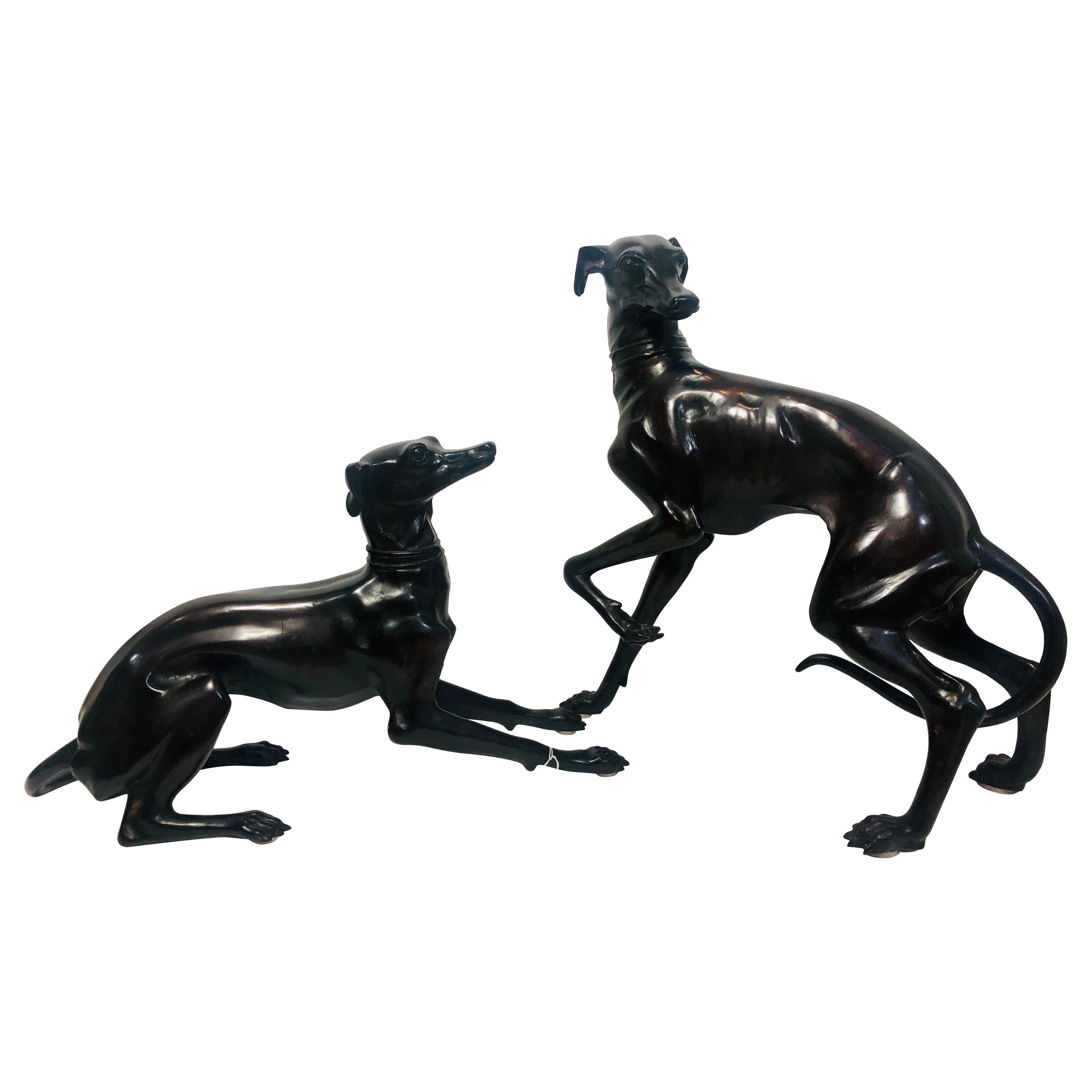 Pair of Bronze Whippet Statues