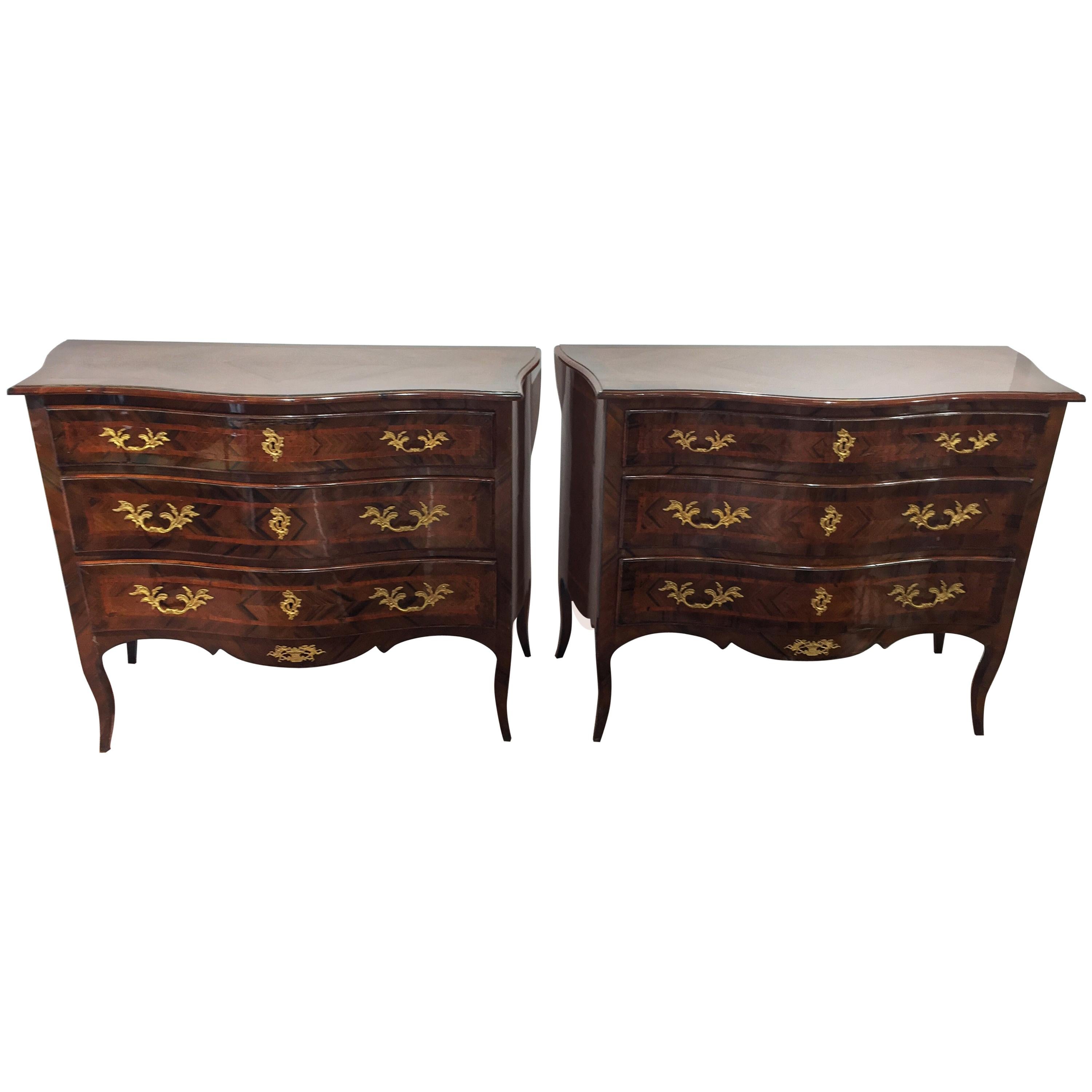 Pair of 19th Century Napoleon III Walnut and Bronze Chest of Drawer LAST PRICE For Sale