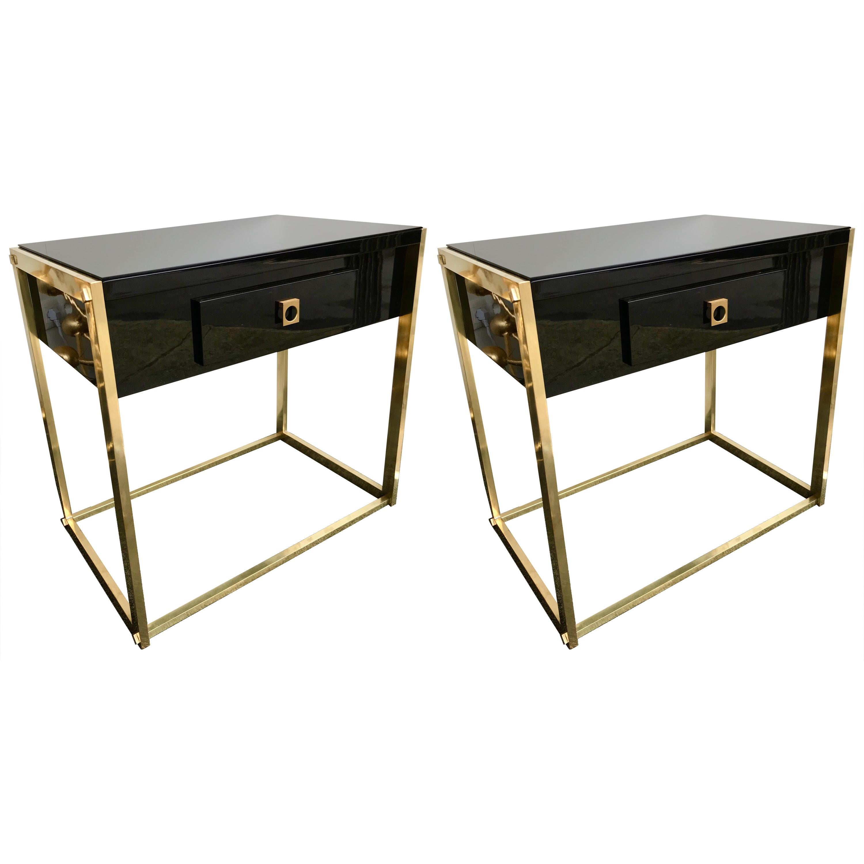 Pair of End Lacquered Tables by Guy Lefevre for Maison Jansen, France, 1970s