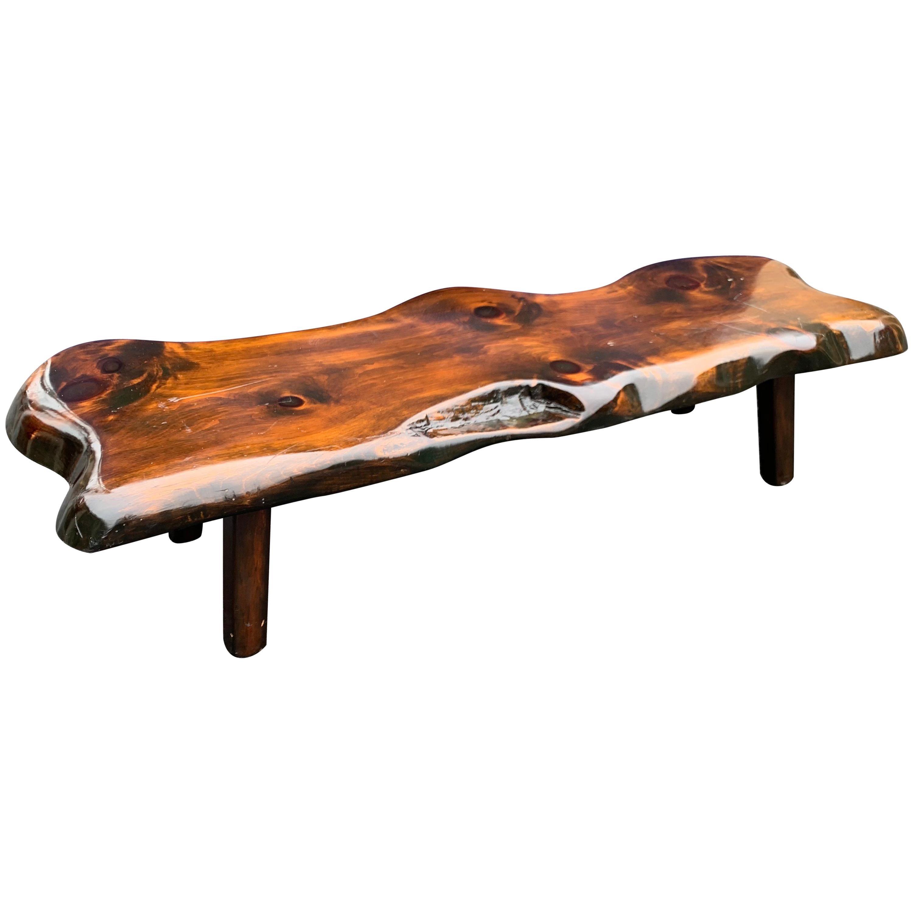 Large Wooden Folk Art Bench Or Cocktail Table For Sale