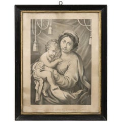 19th Century Italian Lithograph, Print Madonna with Jesus Child