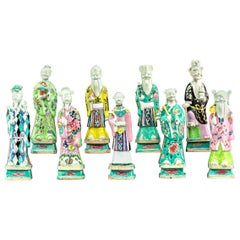 Chinese Export Set of Nine Porcelain Figures, Eight Immortals and Shou Lao