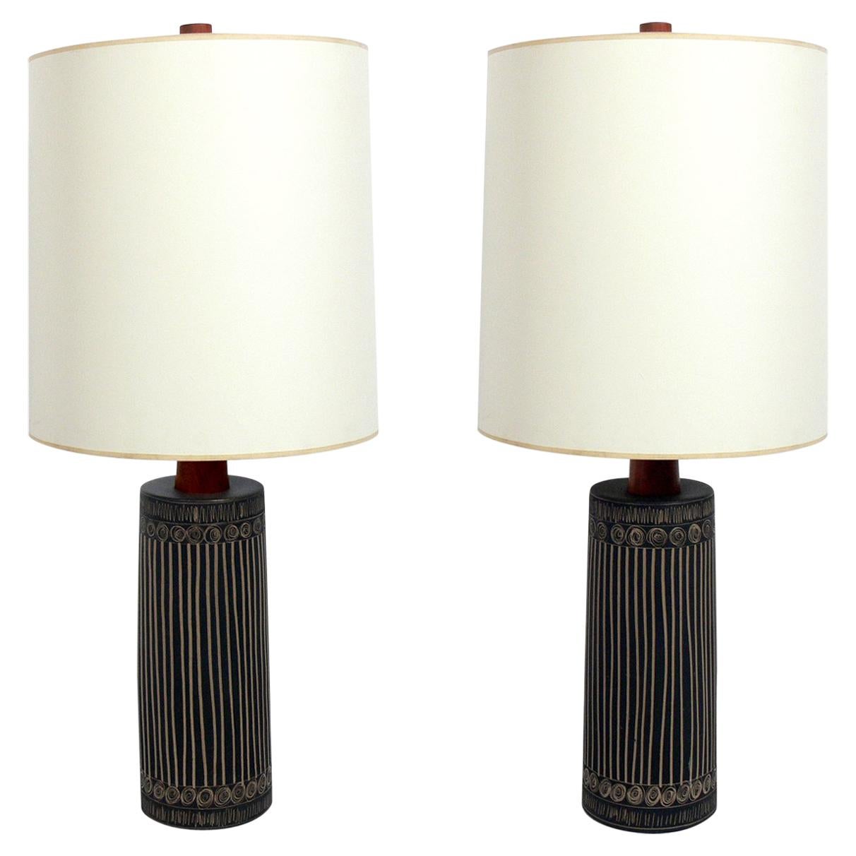 Ceramic and Walnut Lamps by Gordon and Jane Martz