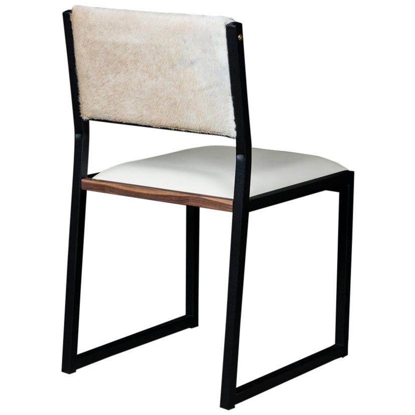 Shaker Modern Chair by Ambrozia, Walnut, Black Steel, Bone Leather & Cow Hide For Sale