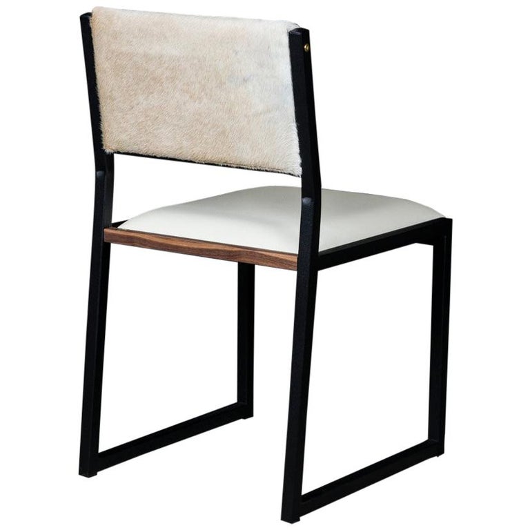 Shaker Modern Chair by Ambrozia, Walnut, Black Steel, Bone Leather & Cow Hide 1