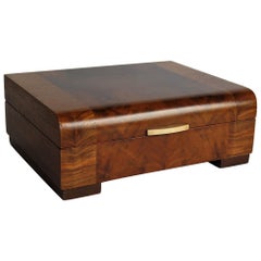 Art Deco Lidded Box Mahogany and Burr Walnut with Two Compartments, circa 1925