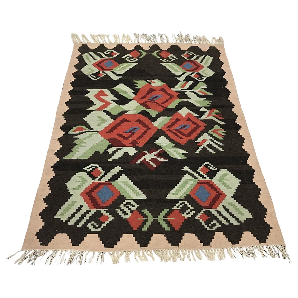 1970 Turkish Floral Wool Ghelim Rug