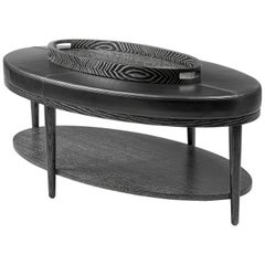 Conrad Oval Cocktail Table and Ottoman with removable Tray in Cerused finish 