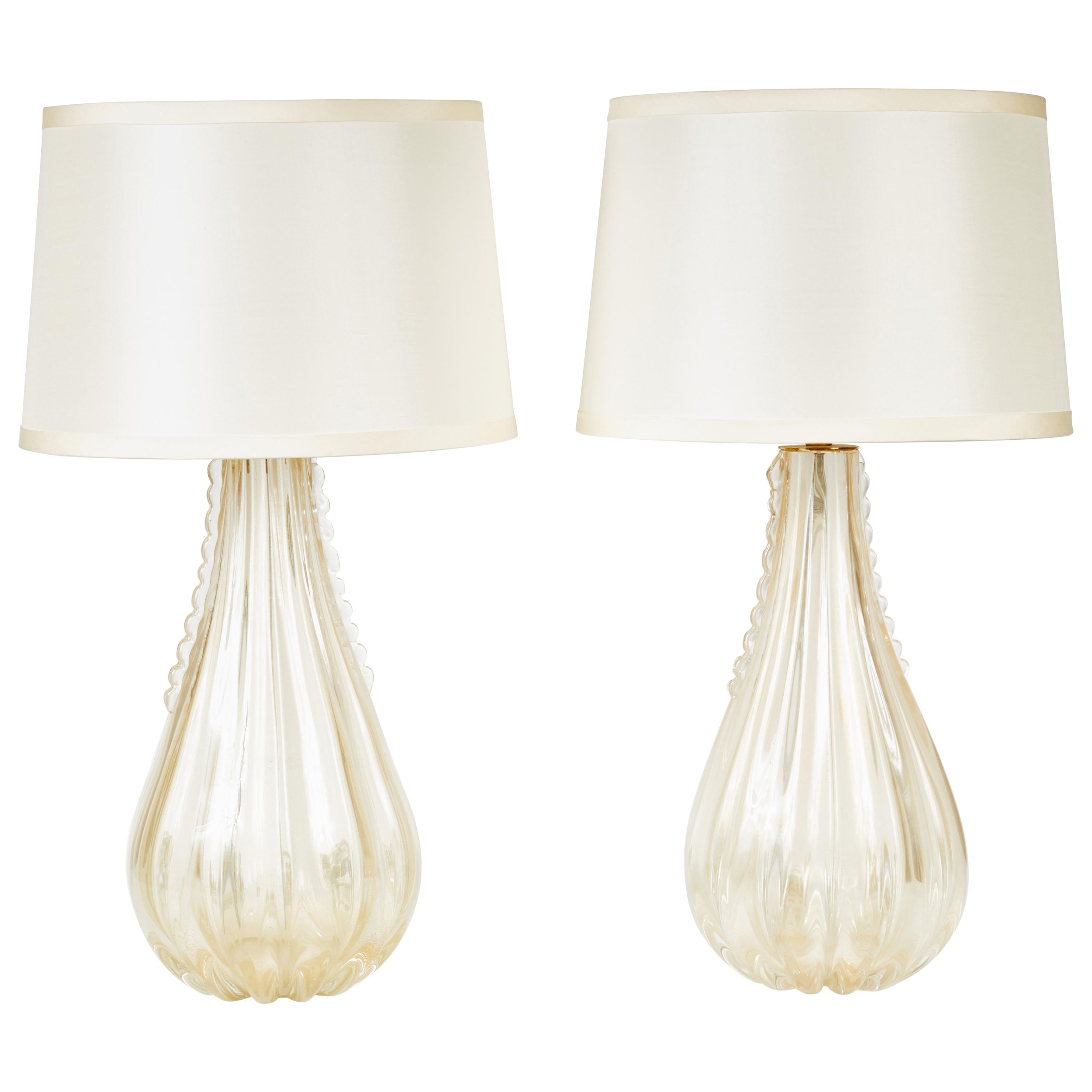 Pair of Gold Venetian Teardrop Lamps with Pongee Silk Shades