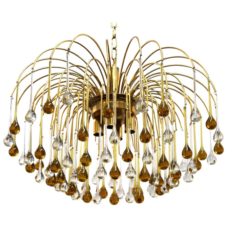 Italian Mid Century Modern Crystal Raindrop Chandelier At 1stdibs Italian Mid Century Modern Crystal, Amber Raindrop Chandelier Crystals
