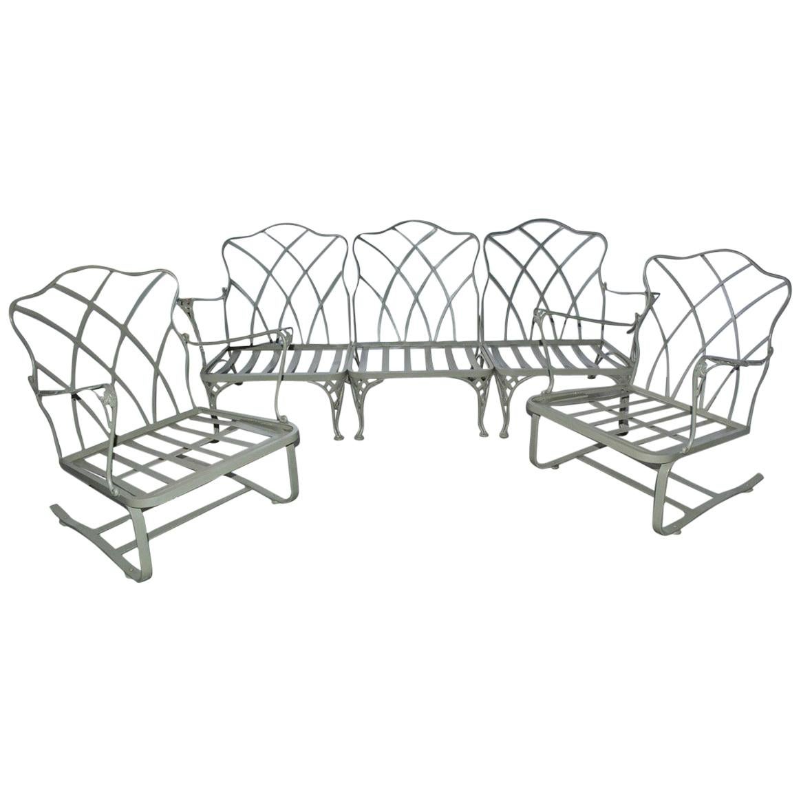 Five-Piece Painted Wrought Iron Spring Rocker Lounging Set