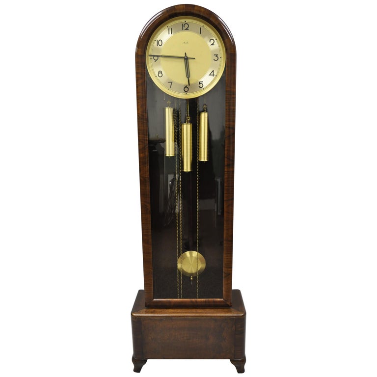 French Art Deco Dome Top Mahogany Grandfather Clock by Mauthe