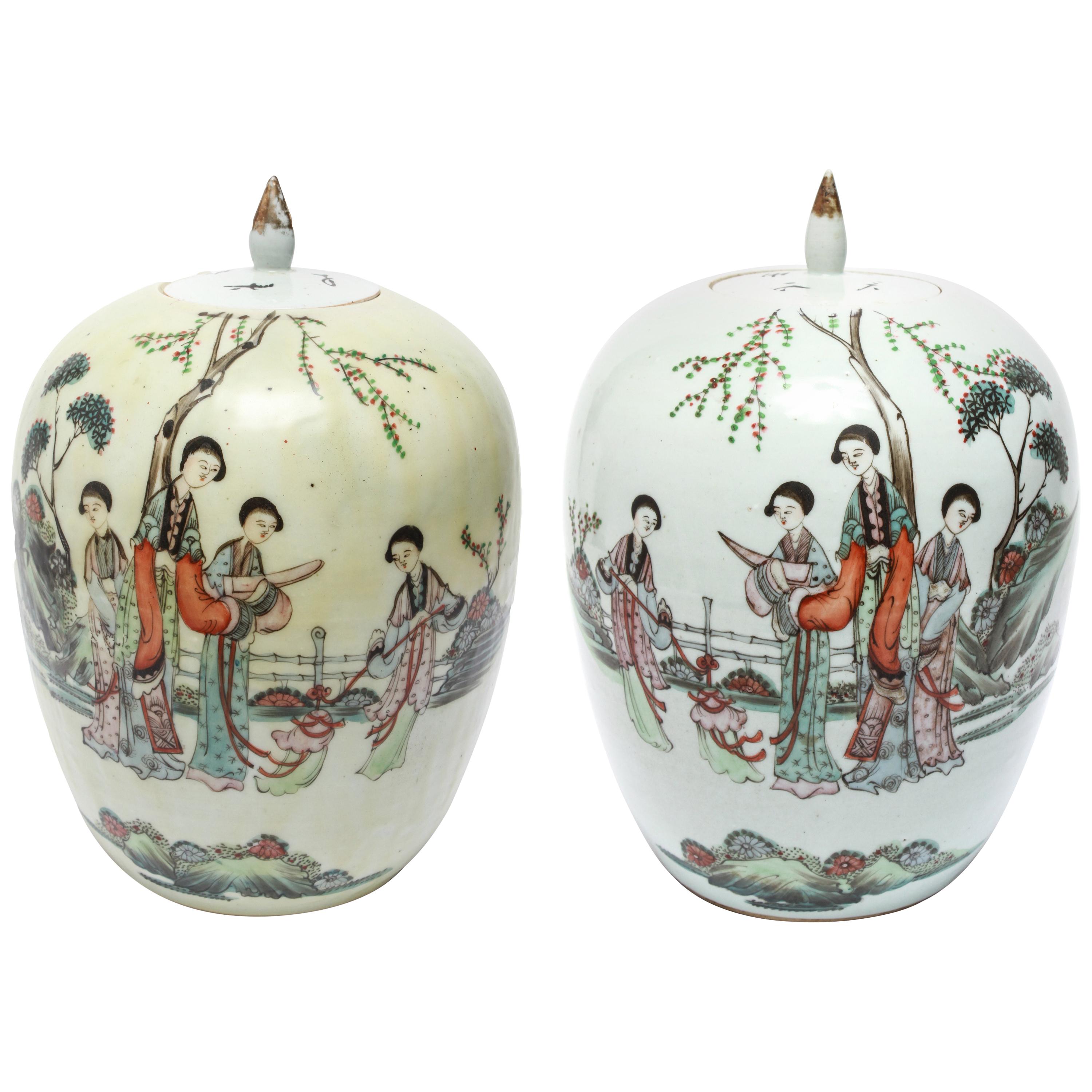 Chinese Qing Style Enameled Ceramic Ginger Jars