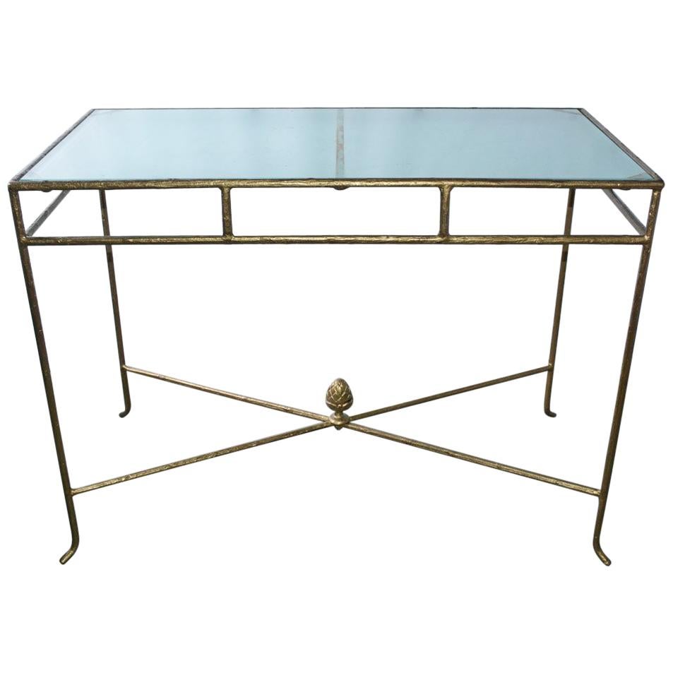 Gilt Wrought Iron and Frosted Glass Console Table