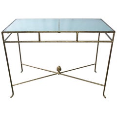 Gilt Wrought Iron and Frosted Glass Console Table