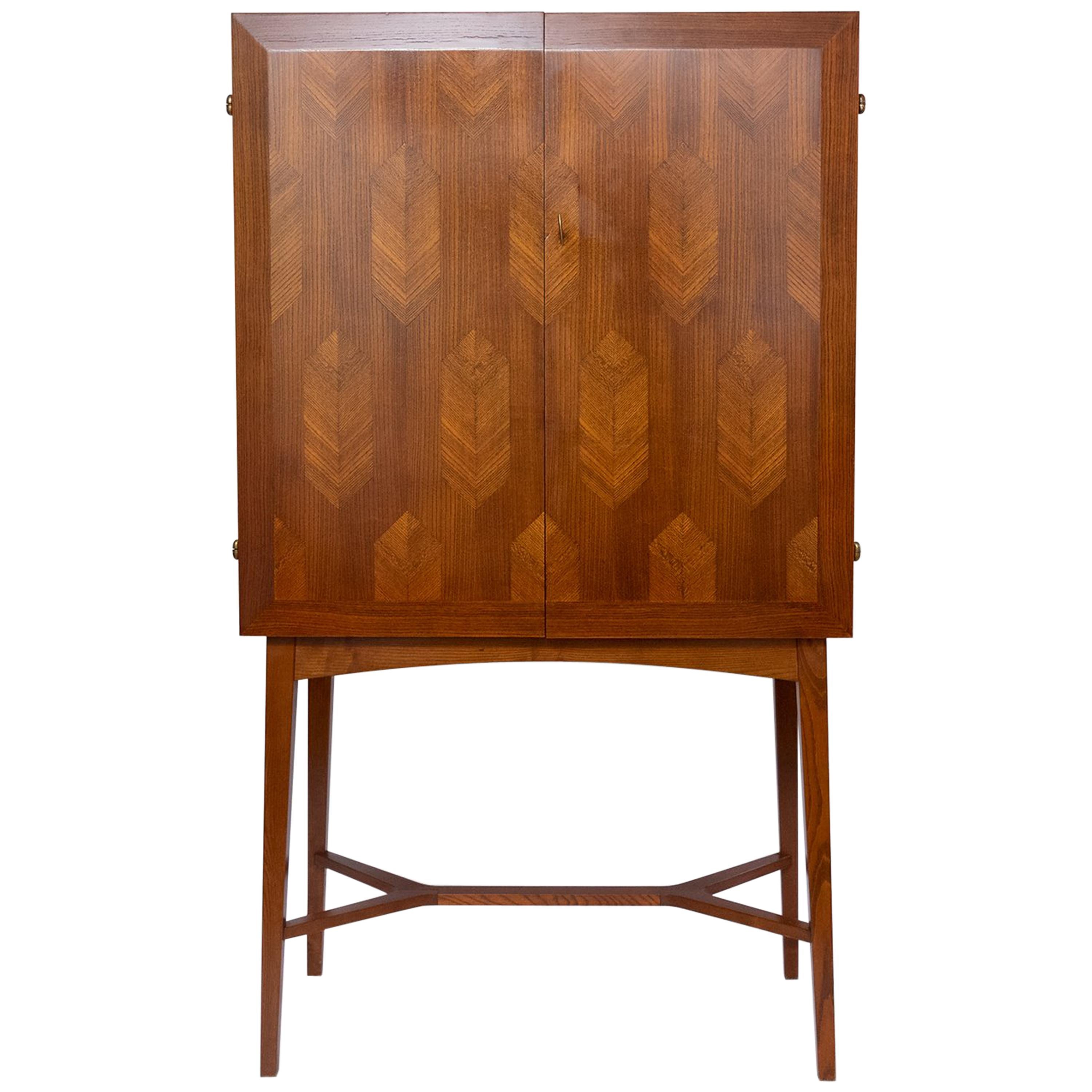 Scandinavian Modern Mahogany Cabinet with Double Parquetry Doors