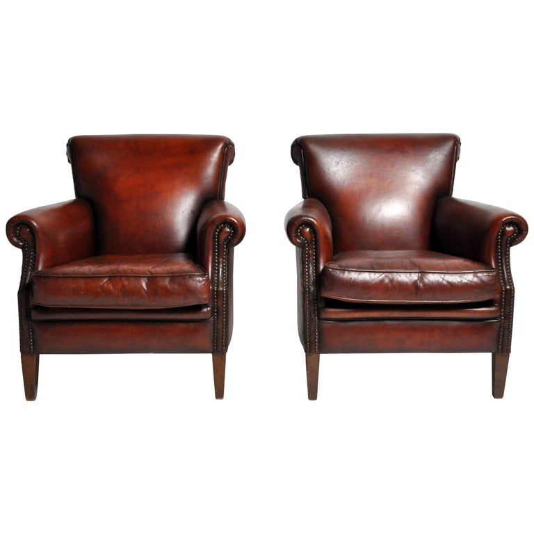 pair of art deco leather club chairs