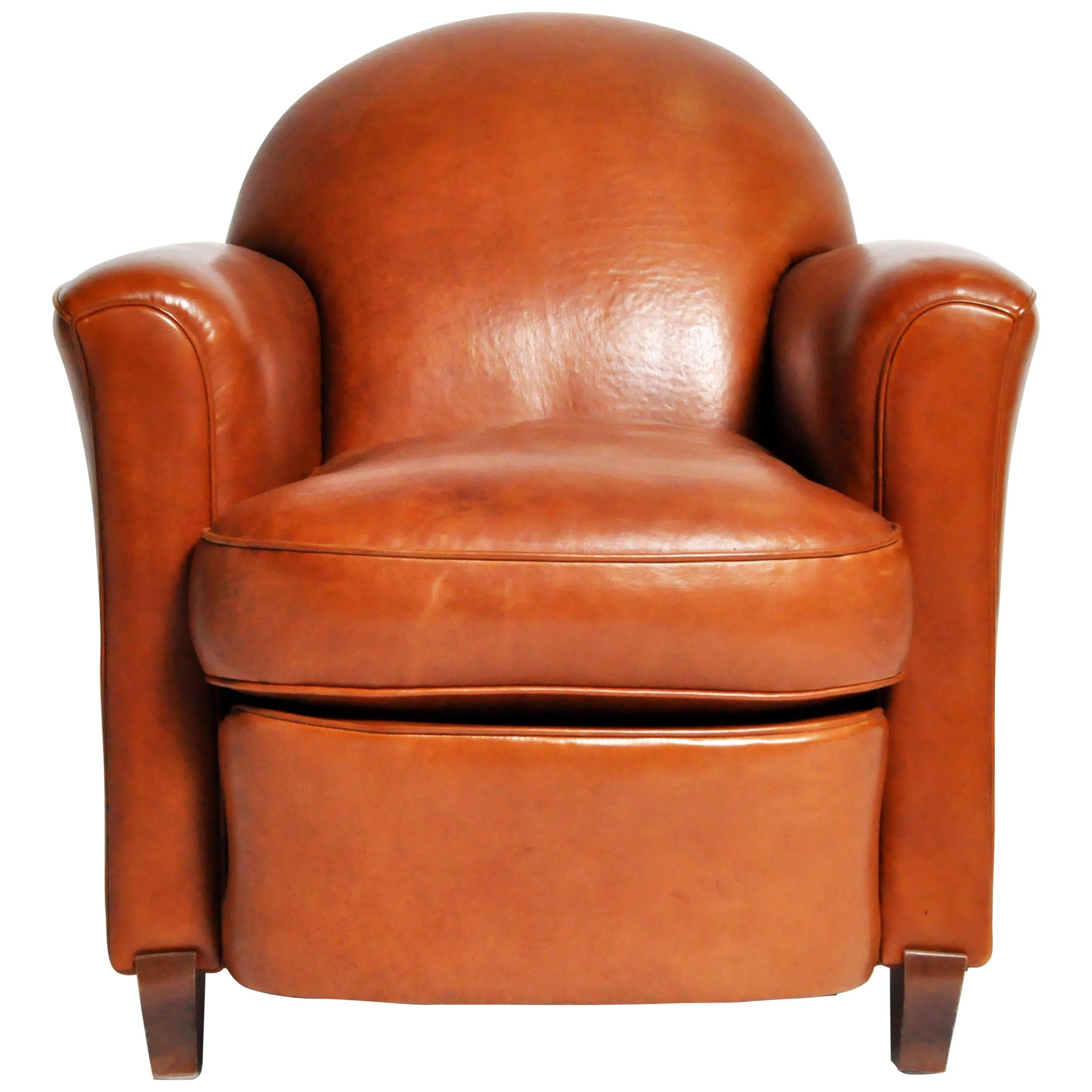 Art Deco French Leather Armchair, circa 1940