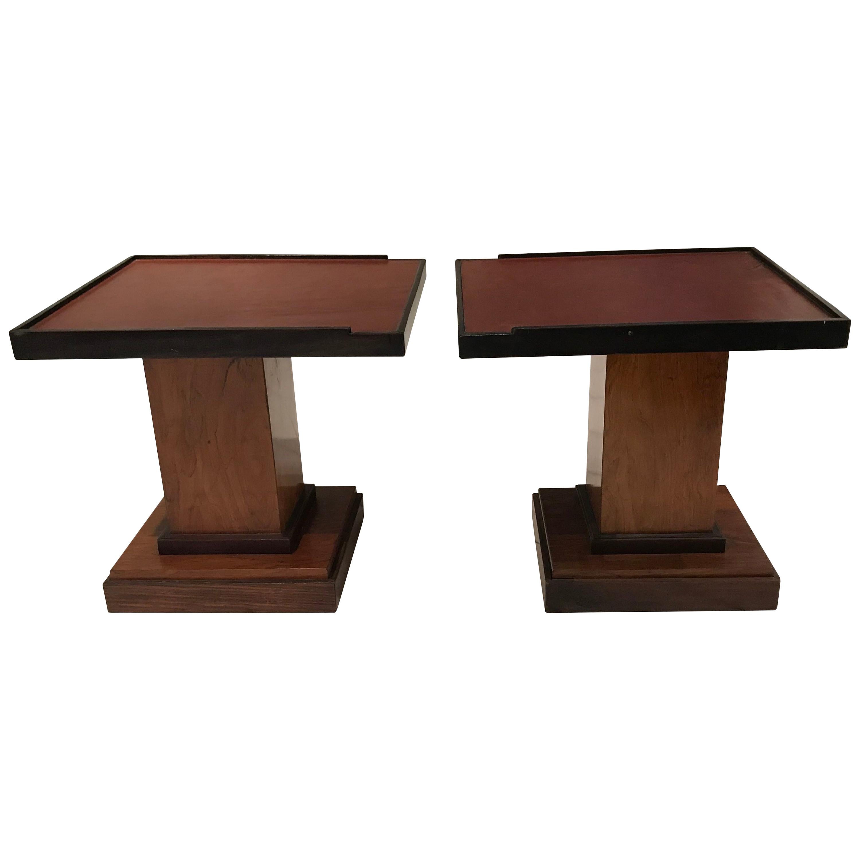 Pair Leather Top Coffee Tables, France, 1970s