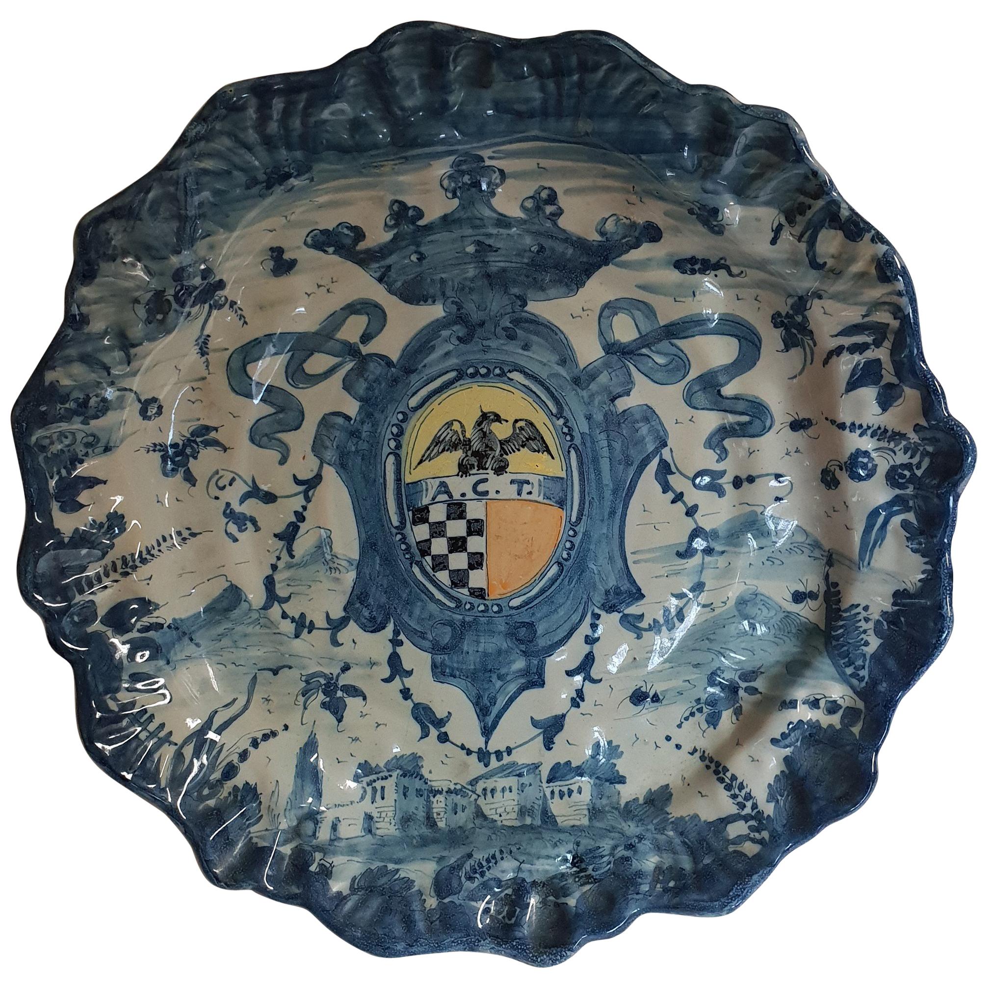 Blue and White Ceramic Savona Parade Plate, 1830s For Sale
