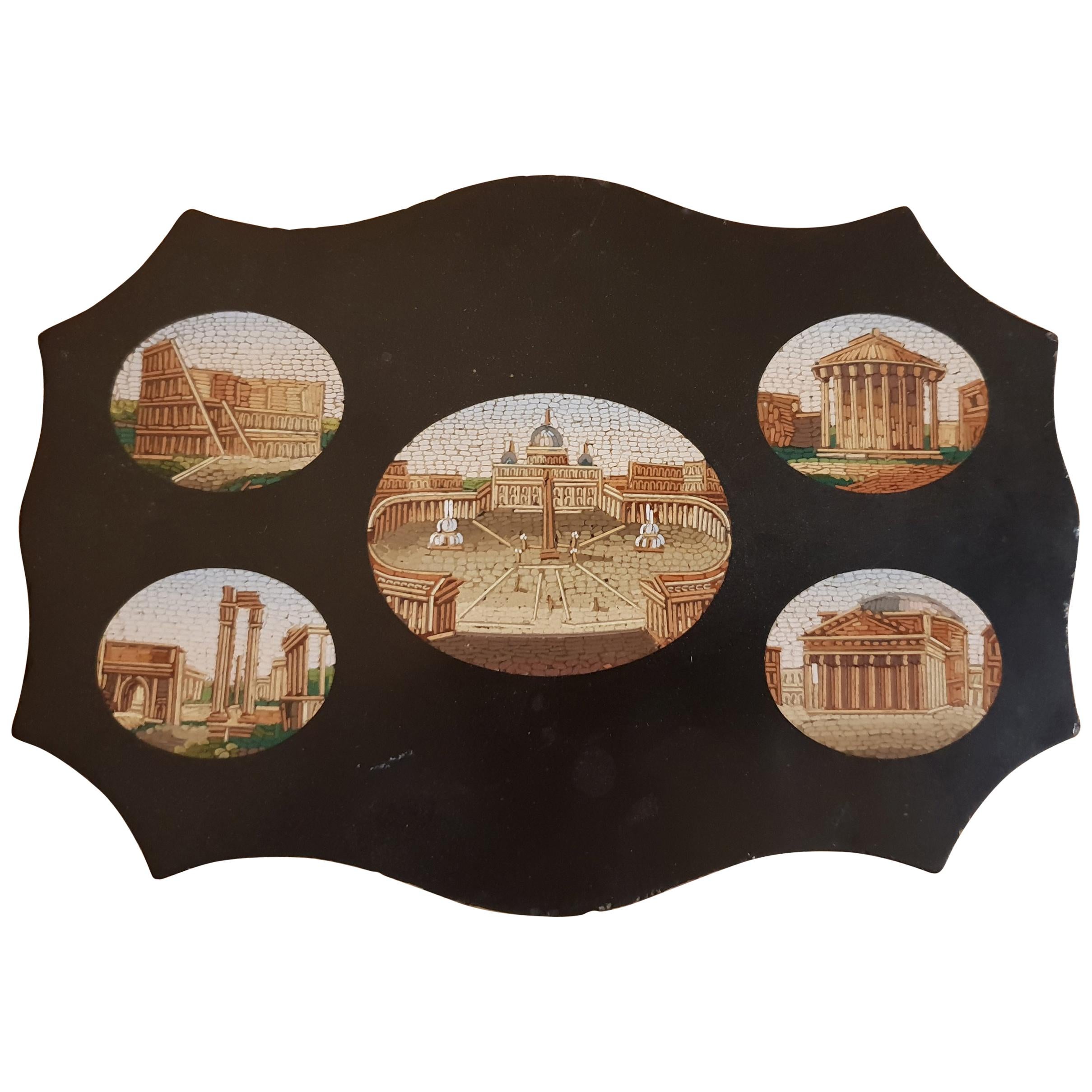 Ardesia Paperweight with Micromosaic Roman Views Gran Tour, 1850s For Sale