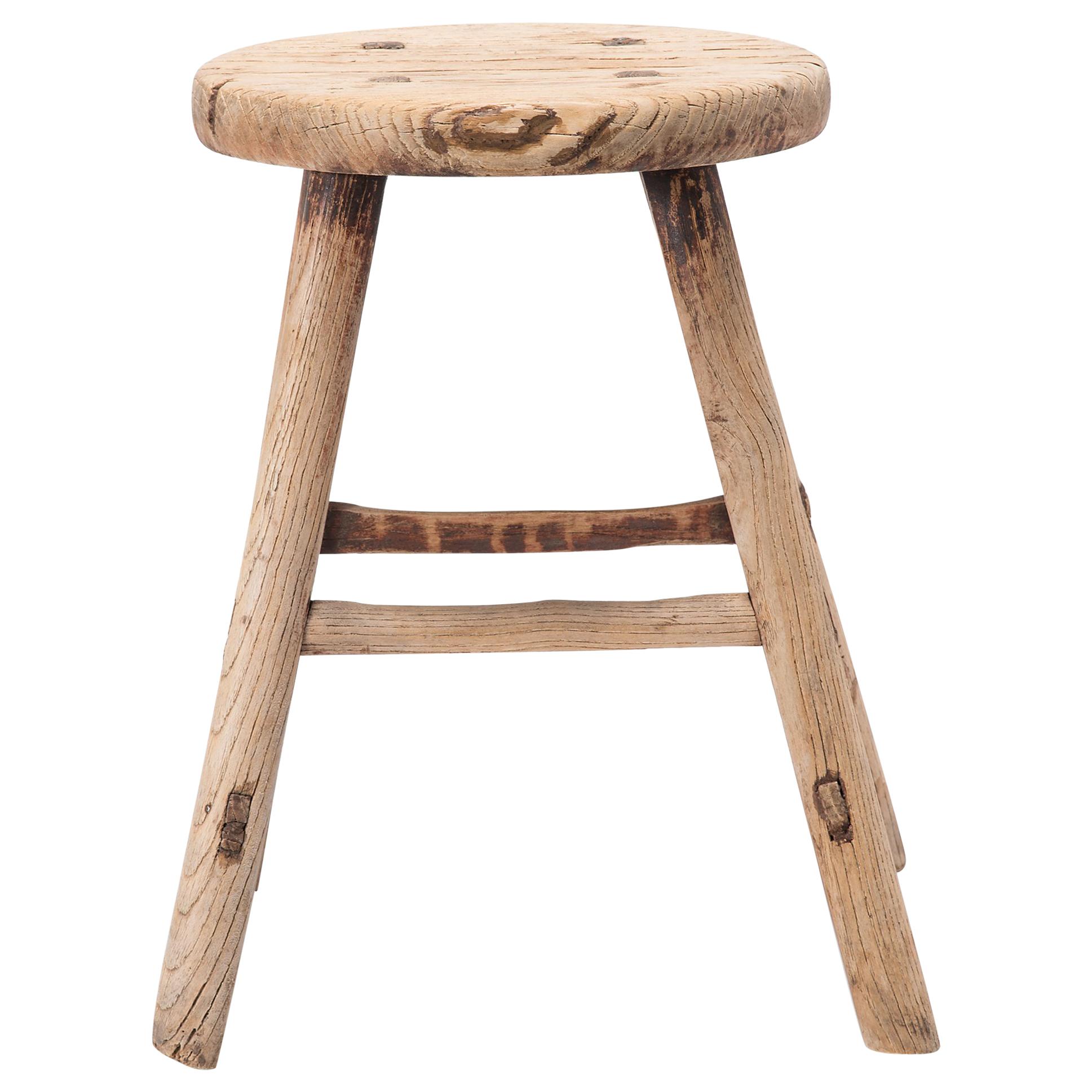 Early 20th Century Chinese Provincial Flat-Sawn Stool