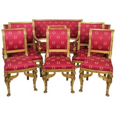 Fine French 19th Century Empire Revival Nine Piece Giltwood Carved Salon Suite