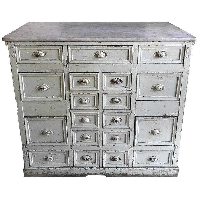 19th Century Apothecary Cabinet With Carrera Marble Top From Spain