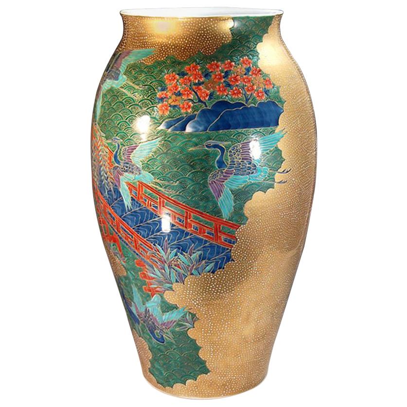 Contemporary Japanese Porcelain Vase Blue Red Green Gold by Master Artist