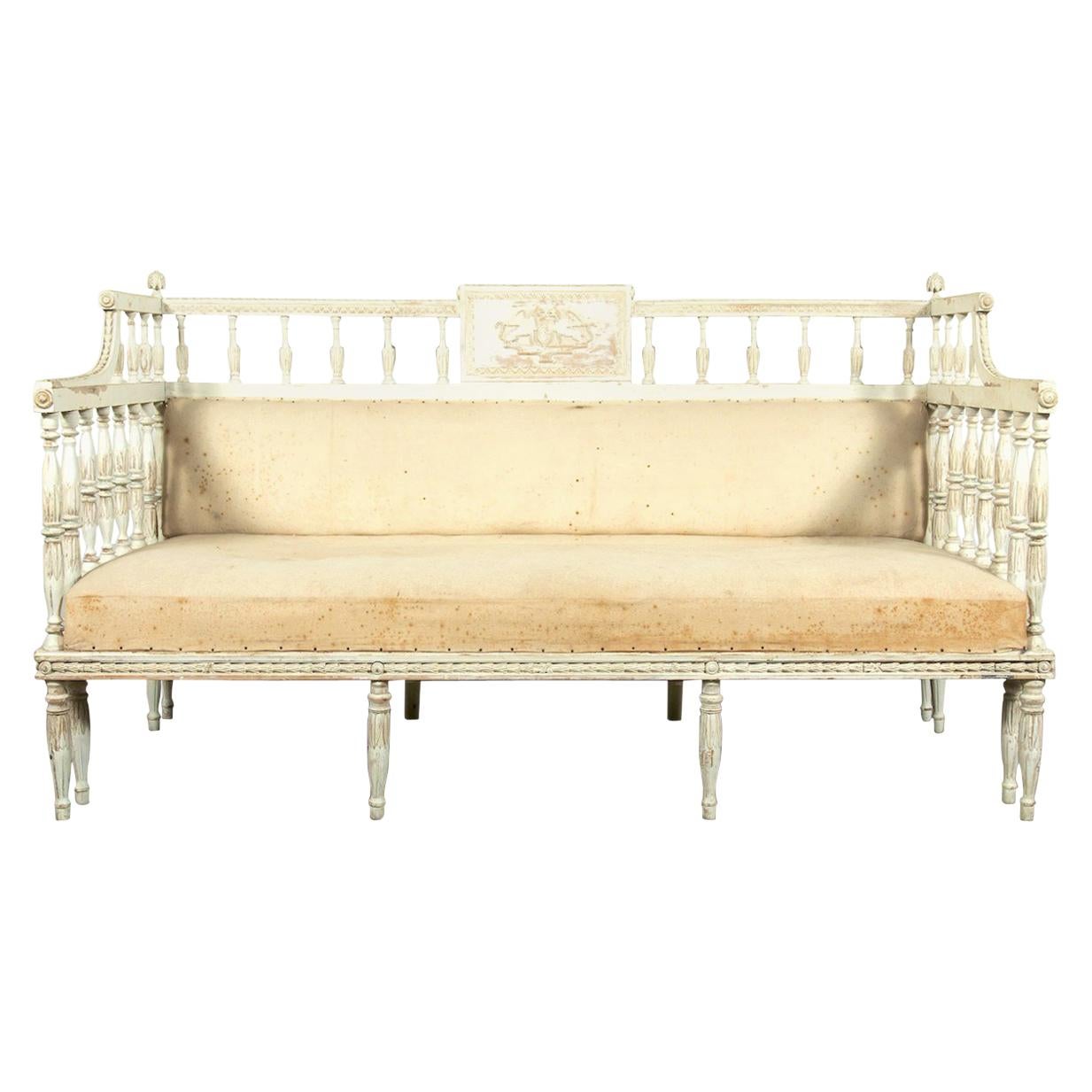 19th Century Swedish Neoclassical Carved and Painted Sofa Bench