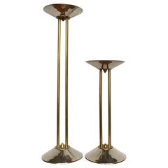 Art Deco German Large Steel and Brass Candleholders, Set of 2, 1930s