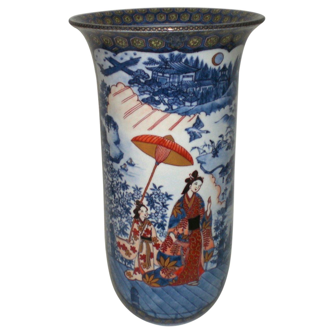 Japanese Contemporary Large Red Blue Green Porcelain Vase by Master Artist