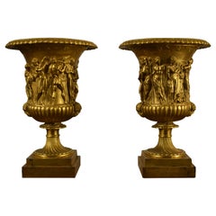 Pair of 19th Century Empire French Gilded Bronze Vases